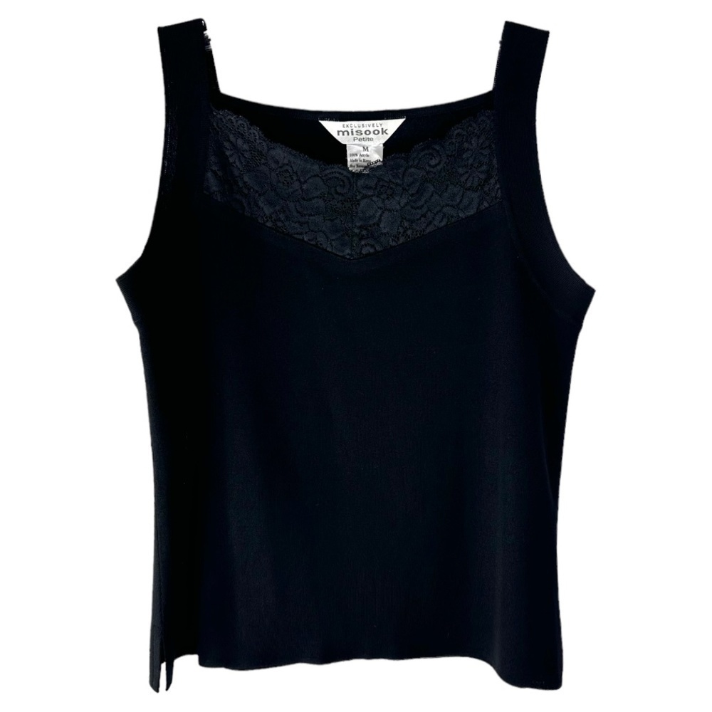 Exclusively Misook Black Lace Neck Tank Top SZ M